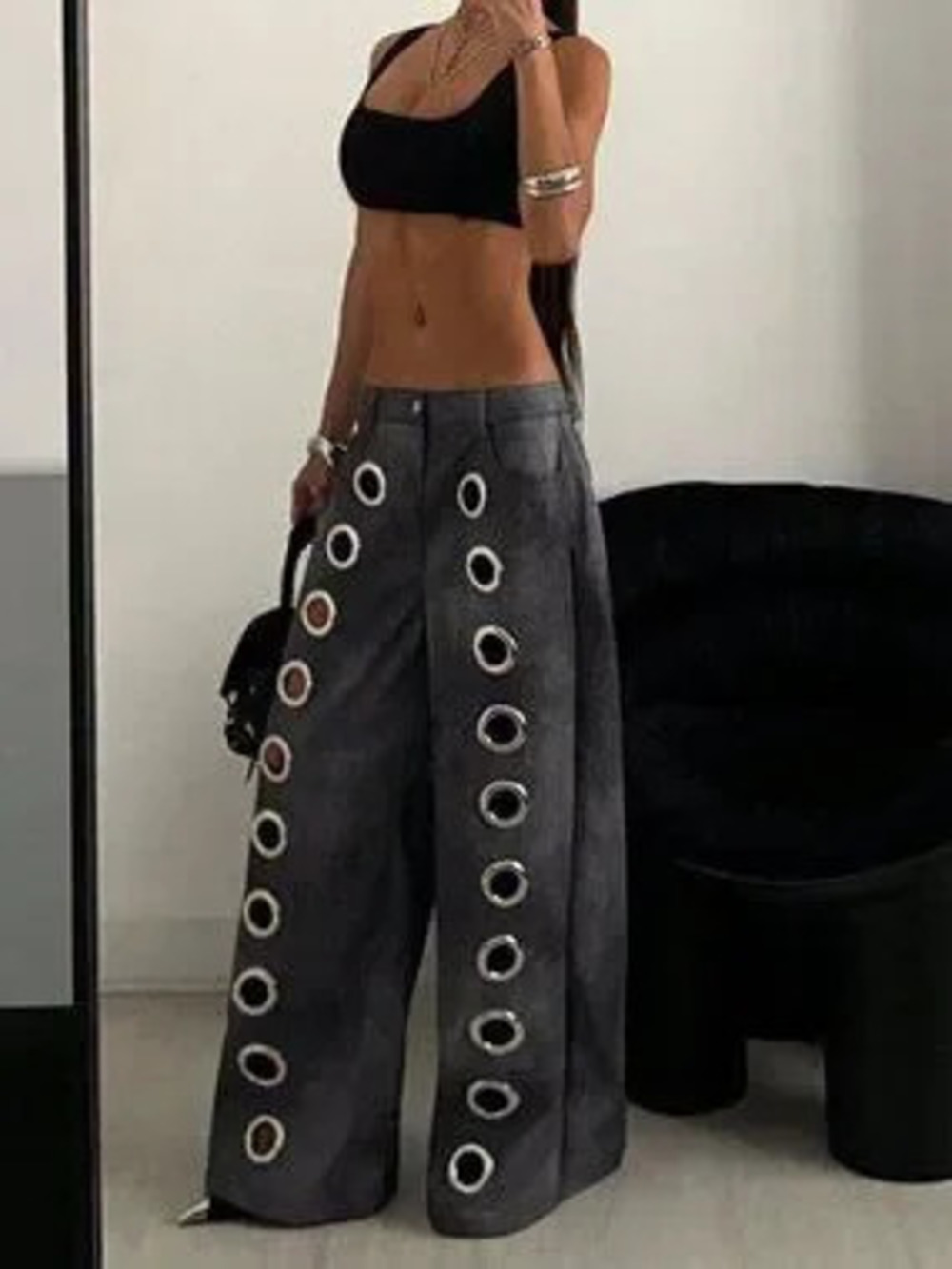Dark Wash Casual Women's Street Faux Leather Pants